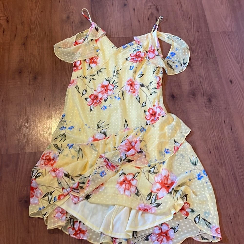 Le Chateau yellow ruffled sundress.